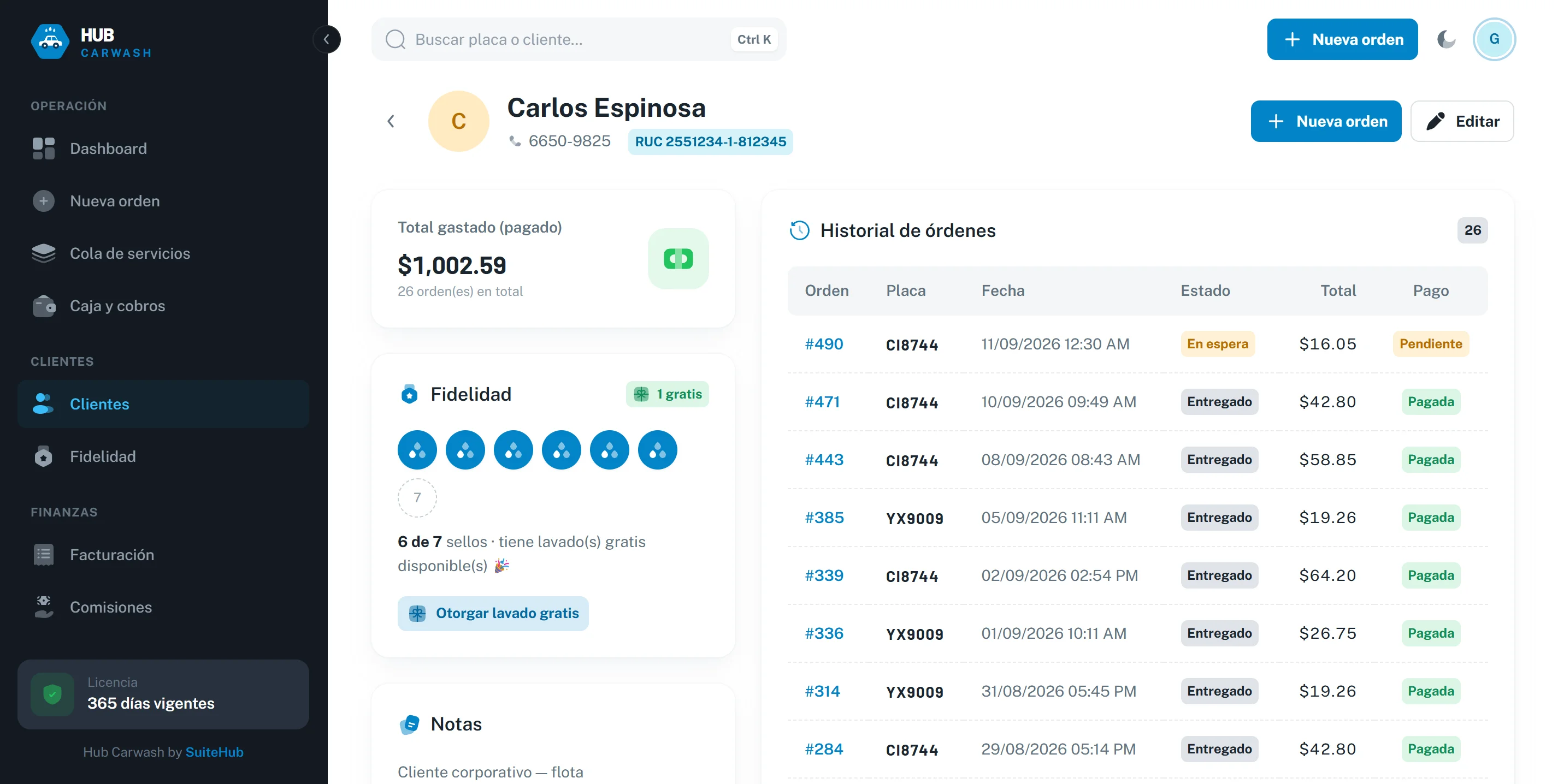 Historial del cliente y de cada vehículo