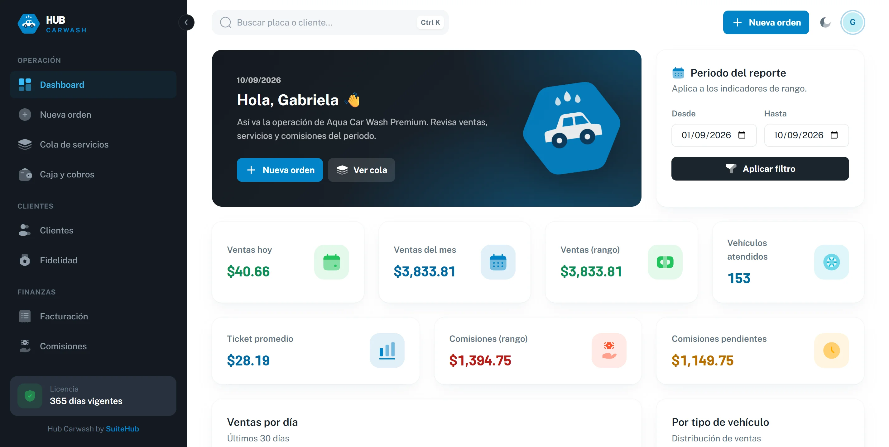 Captura real de HUB Carwash