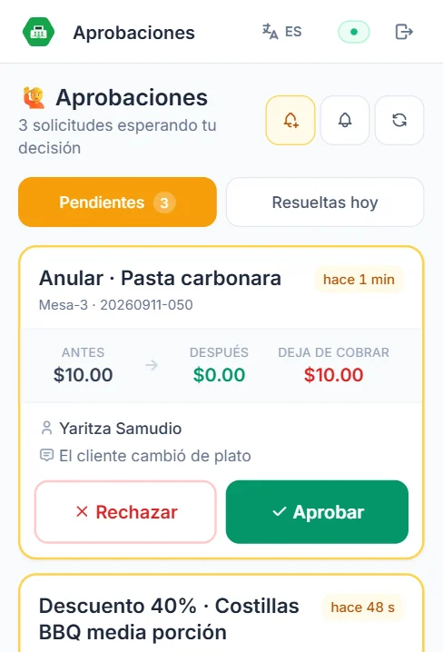 Aprobaciones desde el celular