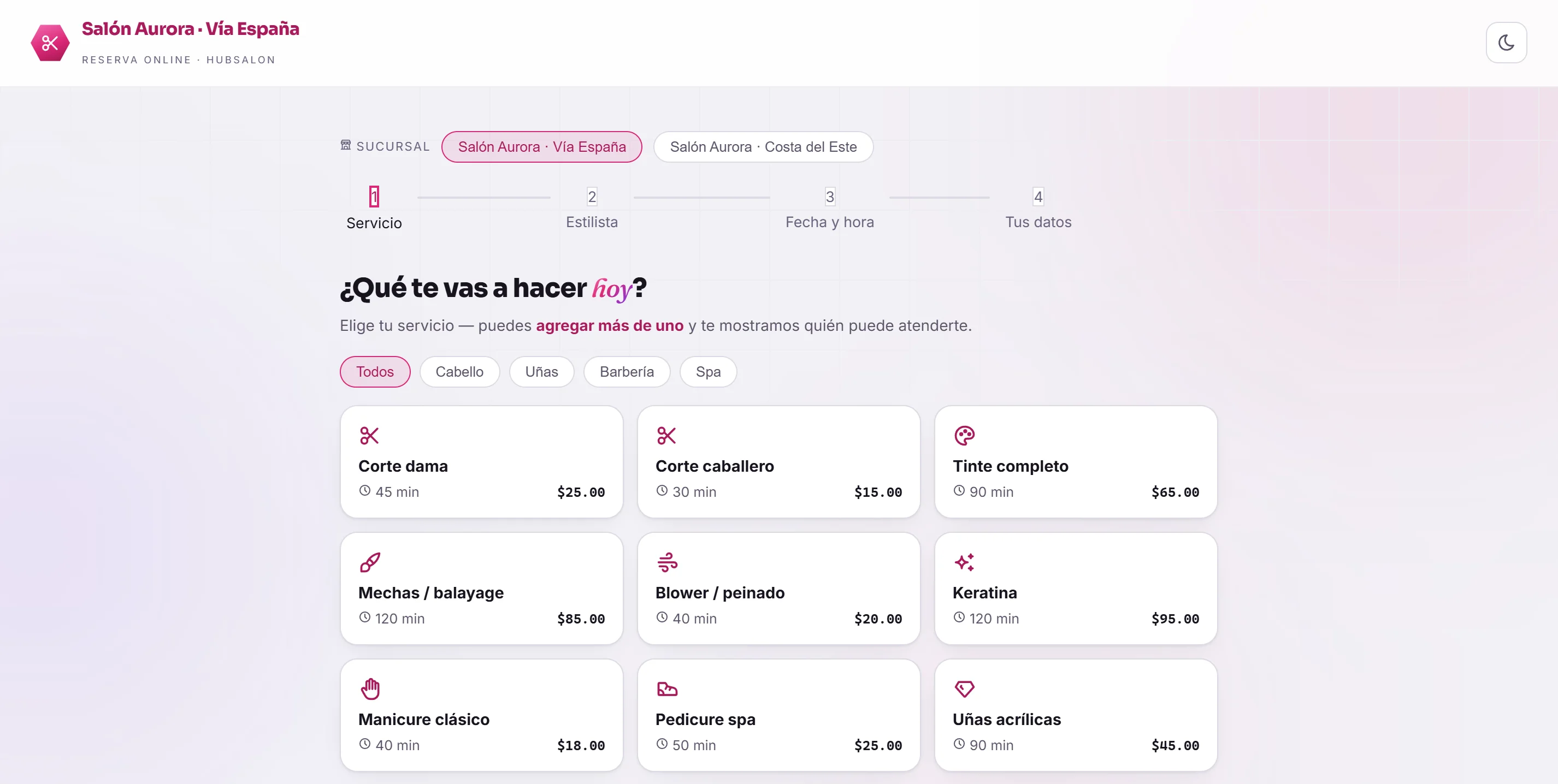 Reserva online para la clienta