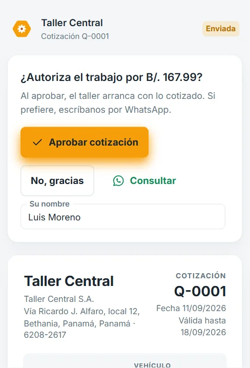 El cliente aprueba desde su teléfono